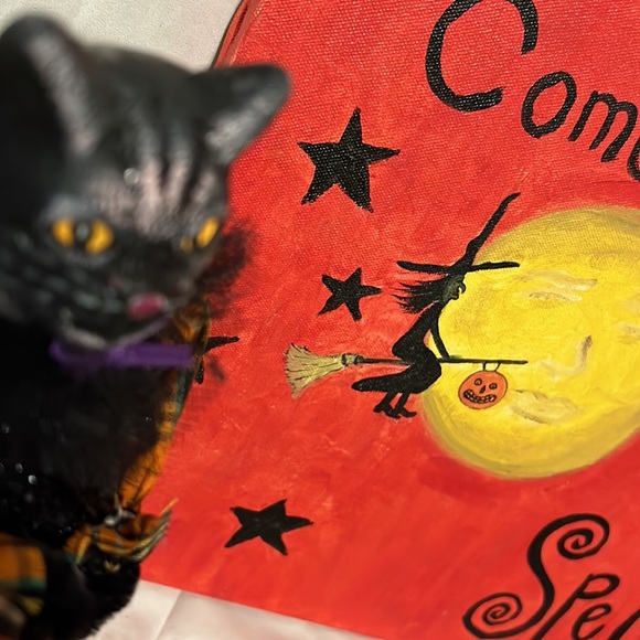 Halloween Witch Moon Folk Art Original Signed 2004 Painting Artist signed - Picture 13 of 13